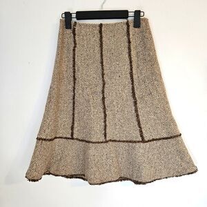 Vintage Ann Taylor LOFT Silk Wool Tan Brown Herringbone Tweed A-Line Skirt 4P